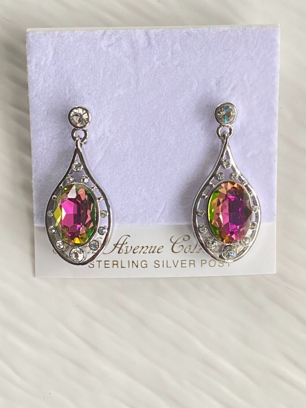 Fifth Avenue Rainbow Mystic Crystal Teradrop Earring Sterling Silver Post NWT